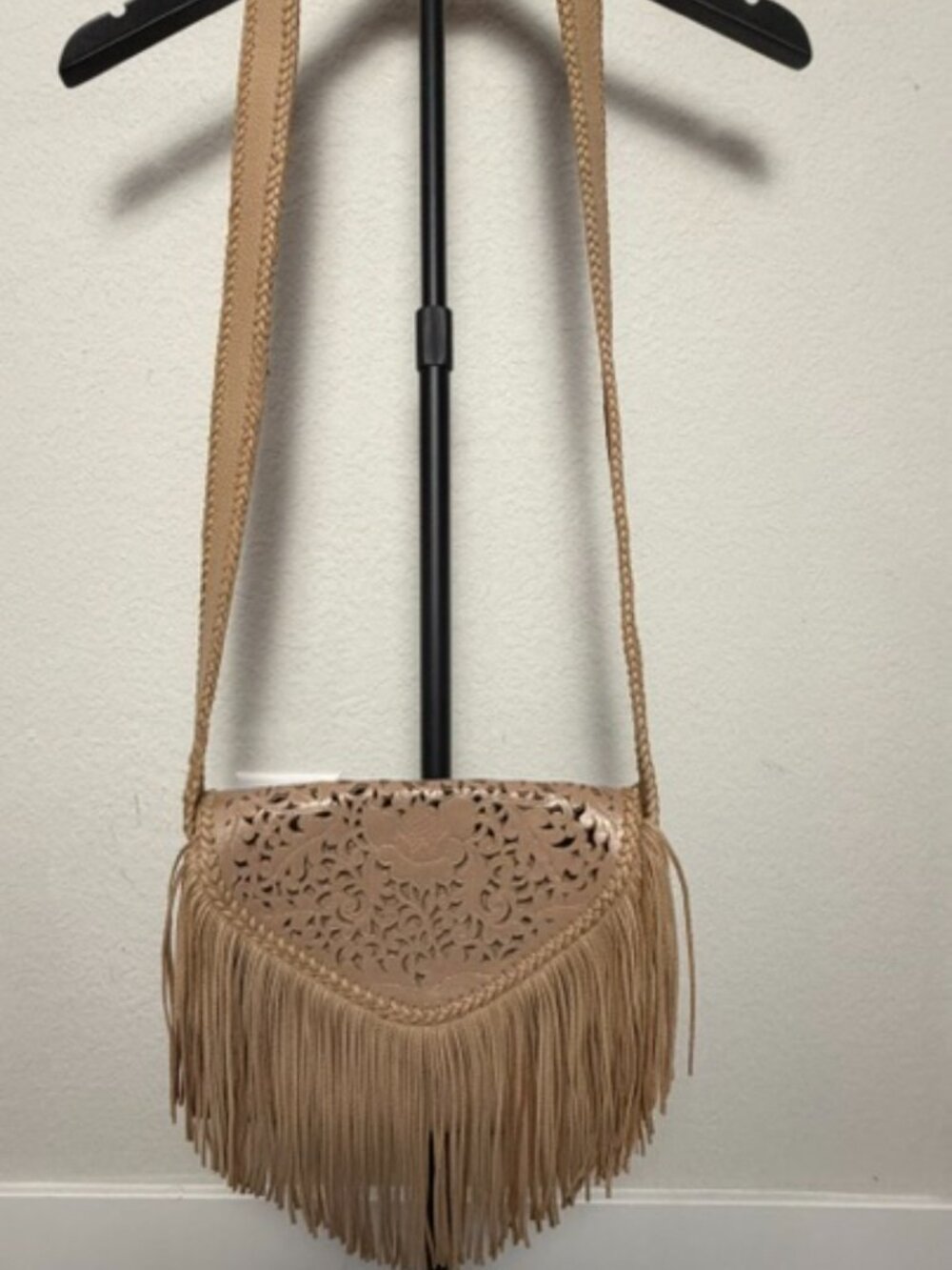 Little Joe Woman Gail Elliott Leather Fringe Crossbody Bag Boho Western Tan